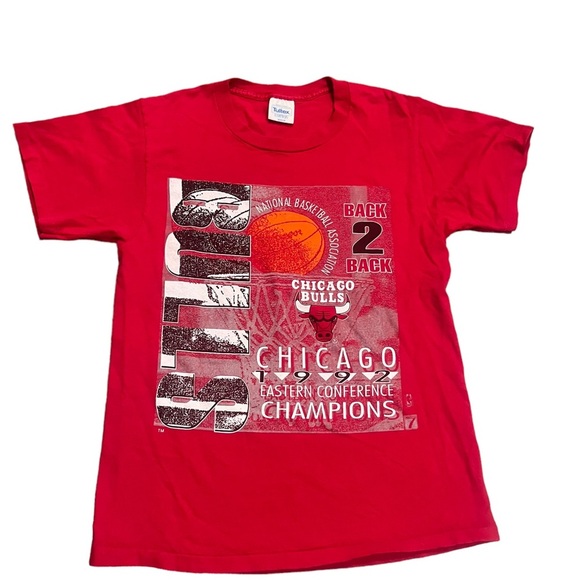 Vintage 90’s 1992 Chicago Bulls Eastern Conference Champions T Shirt Size M Red - Picture 1 of 5